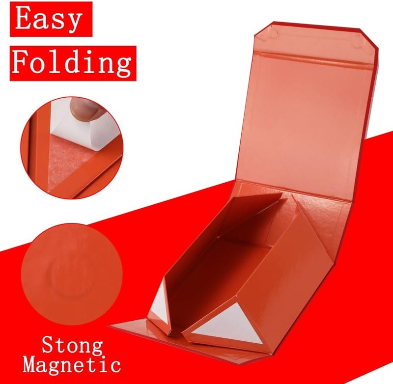 PACKGILO 1 Pcs 8x8x4 Inch Red Gift Box Small Gift Box with Shredded Paper Magnetic Box with Crinkle Paper Red Luxury Gift Boxes with Lids for Presents - Image 5